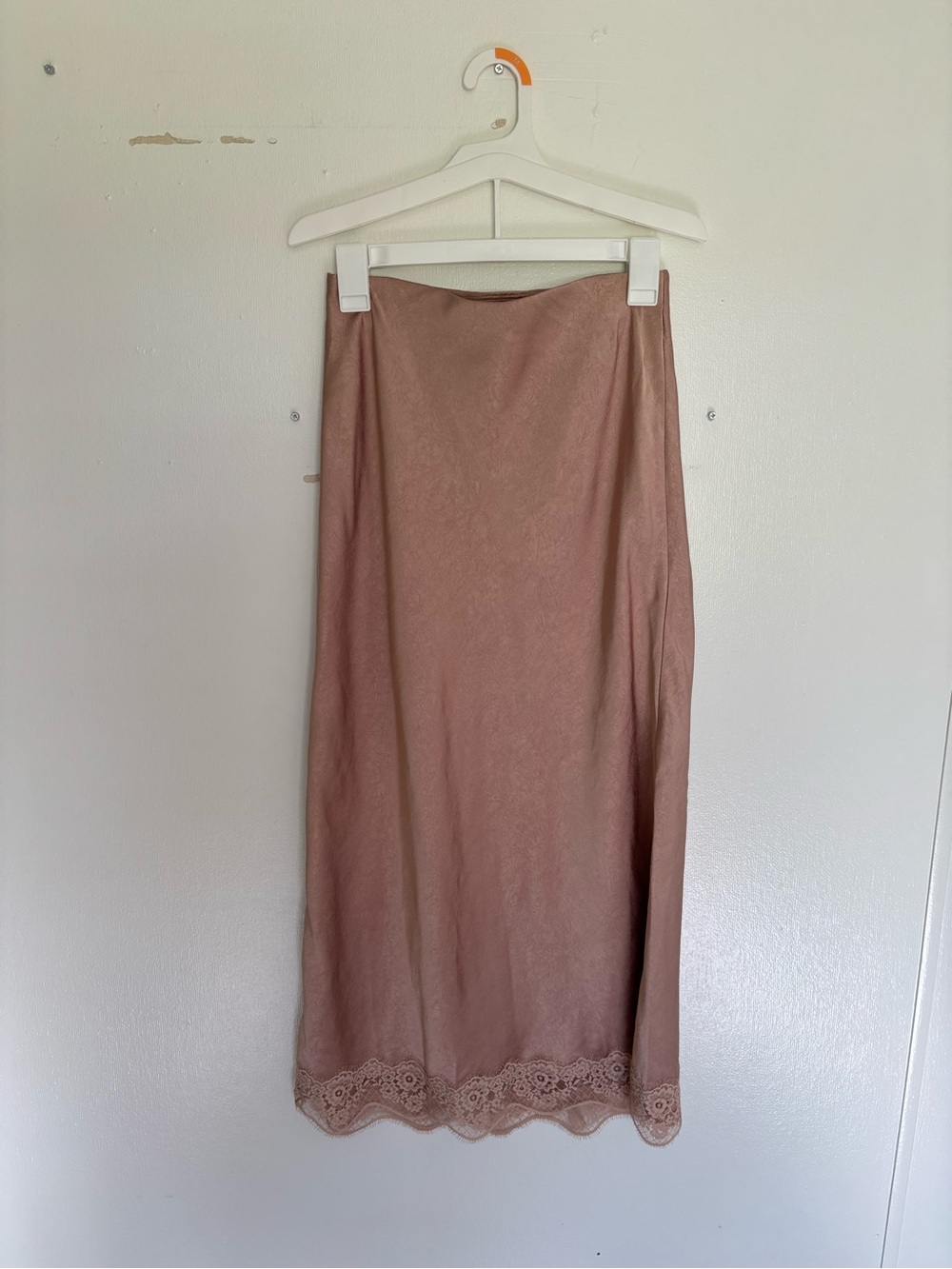 a new day Blush Pink Midi Slip Skirt with Lace Hem
